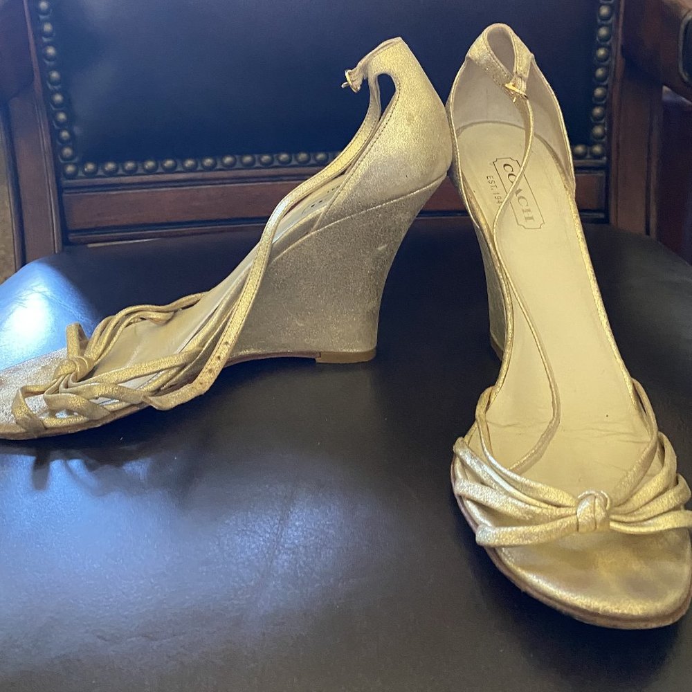 Beautifil Golden Coach Wedge Heels Sandals